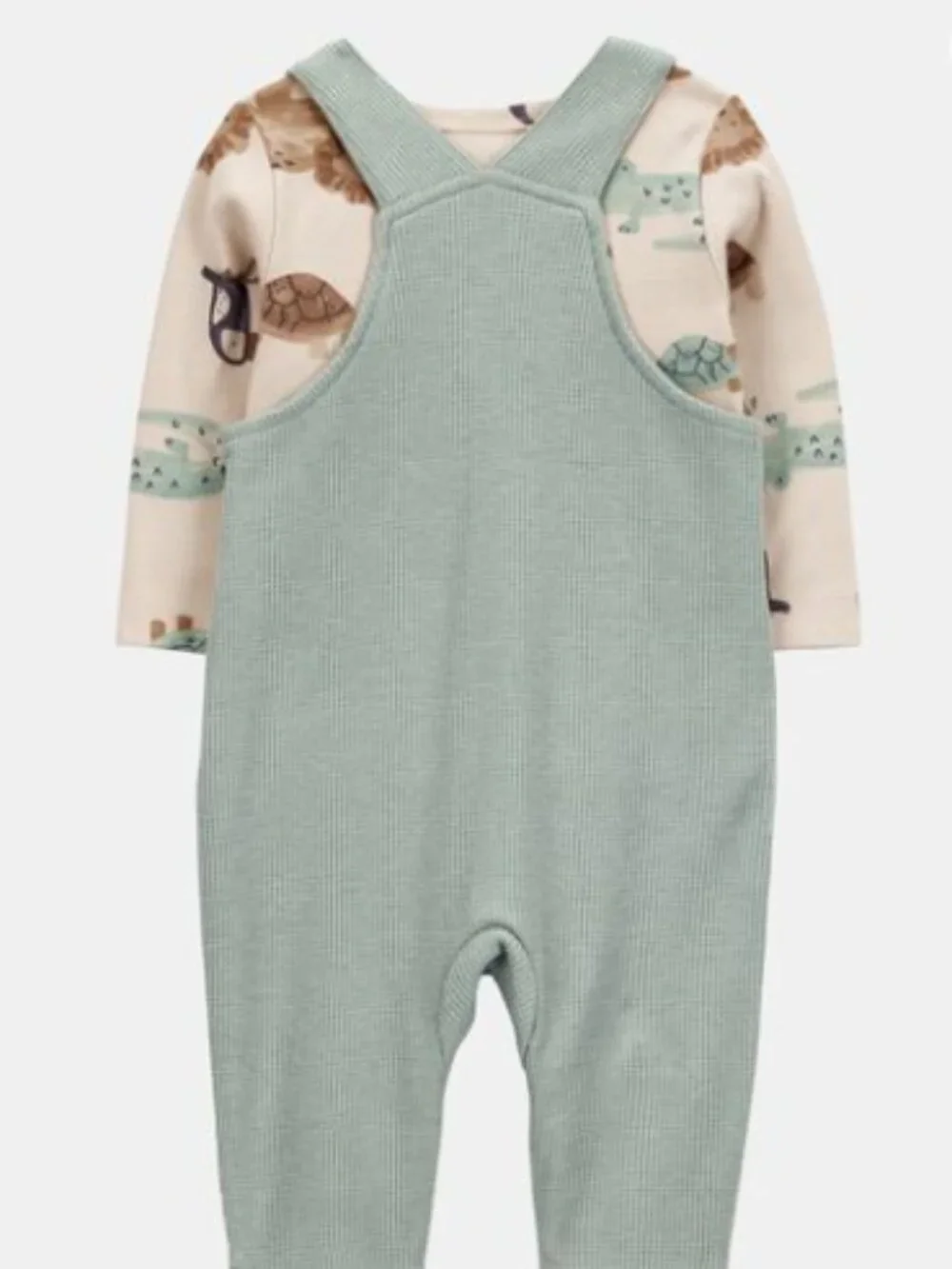 NWT Carter’s Baby Boy Outfit 12 Months Green Overalls Animal Print Shirt 2PC Set - Picture 4 of 7